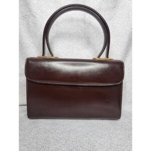 Vintage Saks Fifth Avenue Structured Purse Brown Unique Moon Strap Gold Hardware